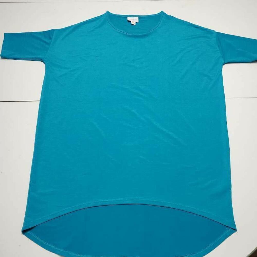 LuLaRoe Womens T-Shirt Blue Short Sleeve Crew Neck Stretch High Low Tee XS